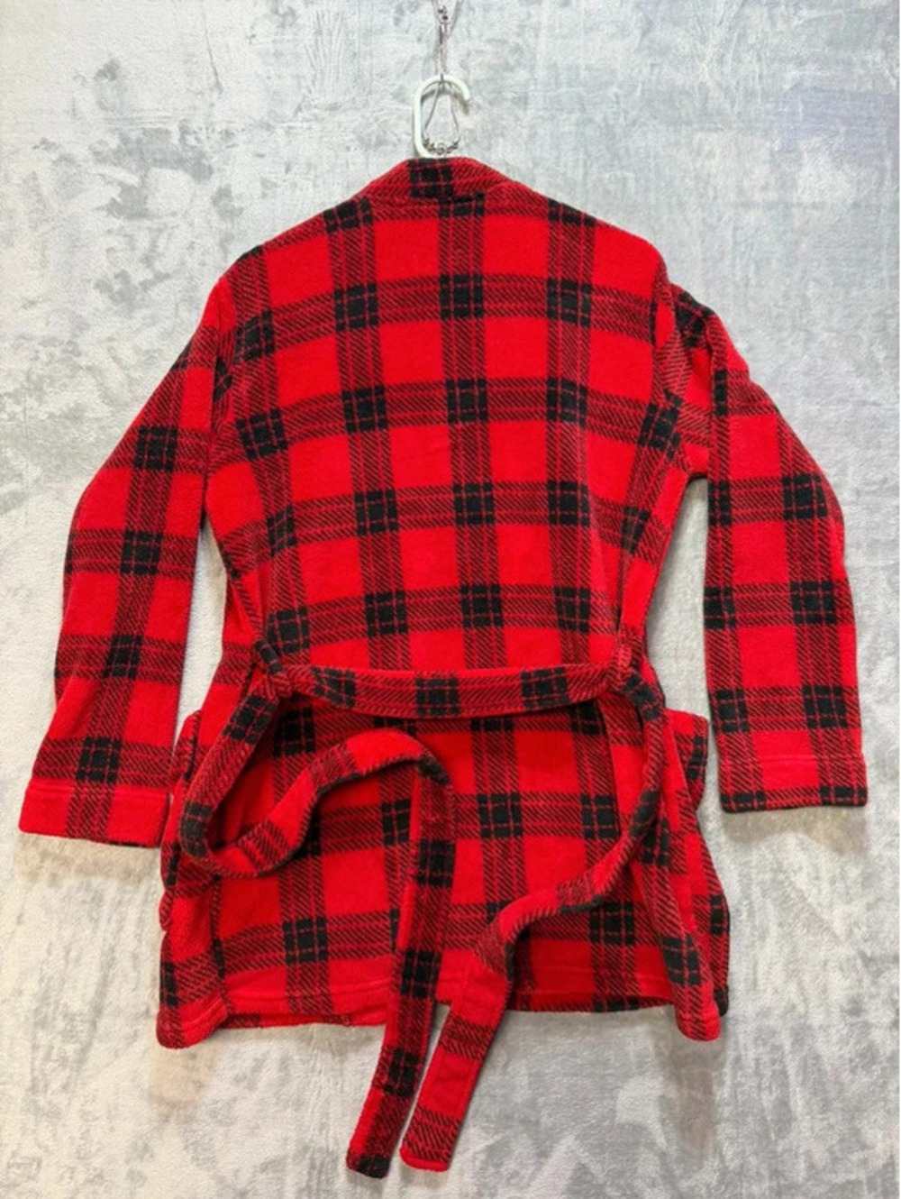 PINK Victoria Secret Womens Plush Fleece Robe Buffalo Plaid Red Black Size XS/S - Picture 2 of 8